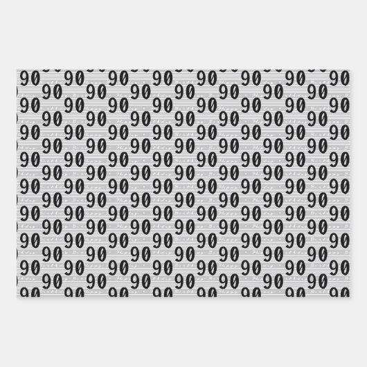 90番目の誕生日白黒タイポグラフィ番号 ラッピングペーパーシート (正面3)