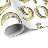 90番目の誕生日金ゴールドと白の乱数パターン ラッピングペーパー (ロールコーナー)