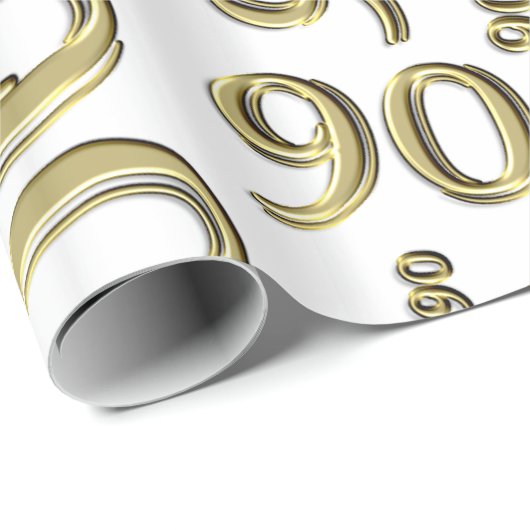 90番目の誕生日金ゴールドと白の乱数パターン ラッピングペーパー (ロールコーナー)