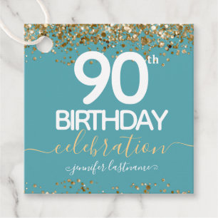 90番目の誕生日金ゴールドエレガントスクリプトメッセージカード フェイバータグ