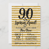 90番目の誕生日金ゴールドグリッターパーティの招待状 (正面)