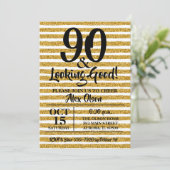 90番目の誕生日金ゴールドグリッターパーティの招待状 (スタンド正面)