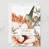 90番目の誕生日金ゴールドテラコッタオランフローラエレガント 招待状 (正面)