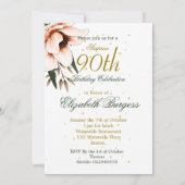 90番目の誕生日金ゴールドテラコッタオランフローラエレガント 招待状 (裏面)