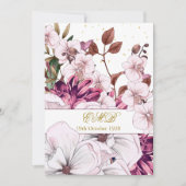 90番目の誕生日金ゴールドブルグンディ赤面エレガントフローラ 招待状 (正面)