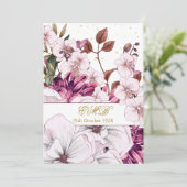 90番目の誕生日金ゴールドブルグンディ赤面エレガントフローラ 招待状 (スタンド正面)