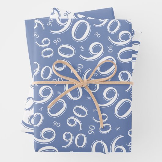 90番目の誕生日青と白の乱数パターン ラッピングペーパーシート (インサイチュ)