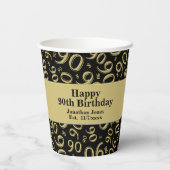 90番目の誕生日黒/金ゴールド乱数パターン90 紙コップ (裏面)