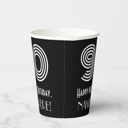 90番目の誕生日—インスパイアアールデコの外観：「90」 +名前 紙コップ (右)