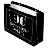 90番目の誕生日:インスパイアアールデコスタイル「90」、名前 ラージペーパーバッグ (裏面アングル)