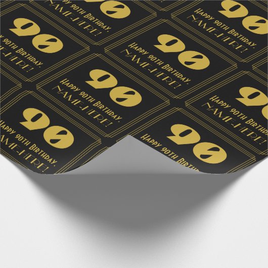 90番目の誕生日-インスパイアアールデコ検索"90" & Name ラッピングペーパー (角)