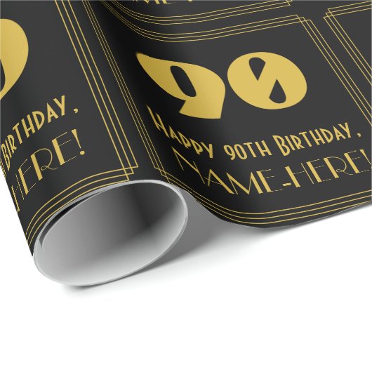 90番目の誕生日-インスパイアアールデコ検索"90" & Name ラッピングペーパー (ロールコーナー)