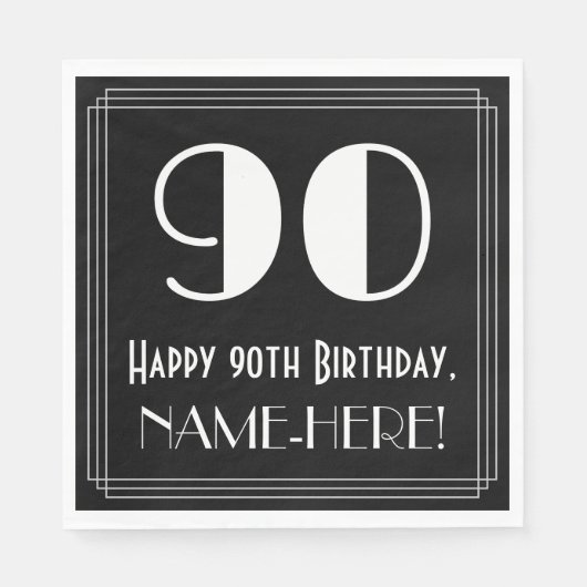 90番目の誕生日~インスパイアアールデコ見る"90",名前 スタンダードランチョンナプキン (正面)