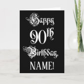 90番目の誕生日: ファンシー、スクリプエレガントト+名前をカスタムする カード (正面)