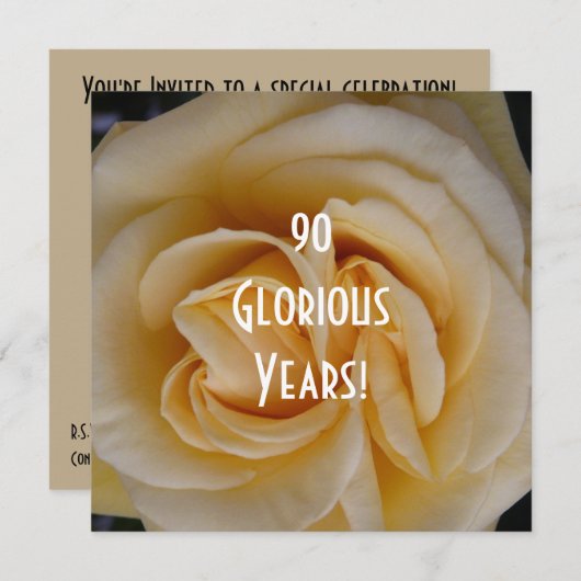 90番目の誕生祝いイエローローズ 招待状 (正面/裏面)