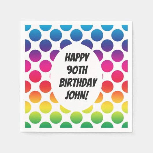 90番目の誕生祝い(円カラフル付) スタンダードカクテルナプキン (正面)