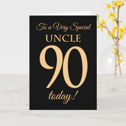 90番目の金ゴールド効果がブラックに対して、叔父誕生日 カード (黄色い花)