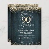 90番目の金ゴールド誕生日日付の保存の予算招待状 (正面/裏面)