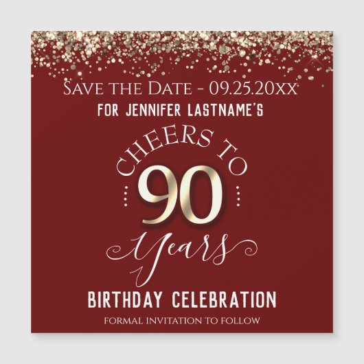 90番目の金ゴールド誕生日日付マグネットの保存 (正面)