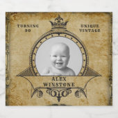 90番目パーソナライズされたの誕生日ヴィンテージ写真テンプレート スパークリングワインラベル (シングルラベル)