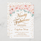 90素晴らしい誕生日パーティー – ホワイト金ゴールドピンク 招待状 (正面/裏面)