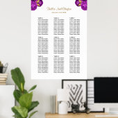 90紫と金ゴールドのフローラ結婚の座席表 ポスター (ホームオフィス)