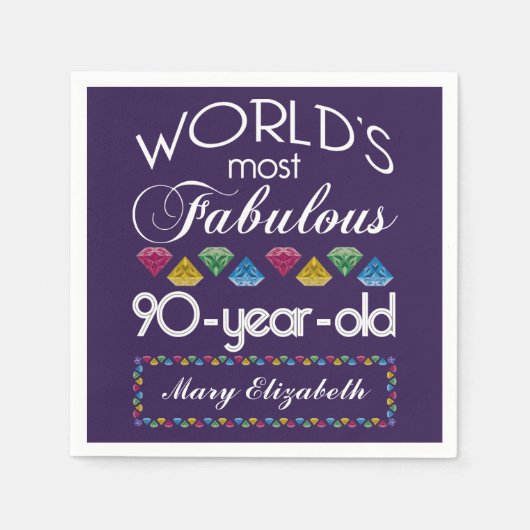90誕生日で最も素晴らしいカラフル宝石の紫 スタンダードカクテルナプキン (正面)