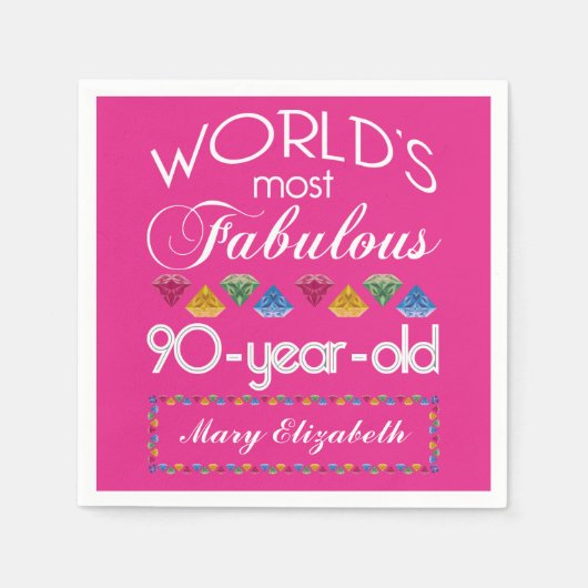 90誕生日で最も素晴らしいカラフル宝石ピンク スタンダードカクテルナプキン (正面)