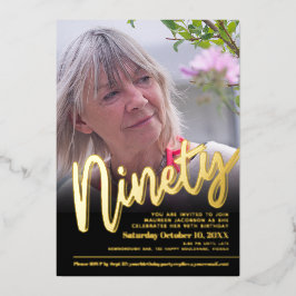 90誕生日の写真カスタム金ゴールド 箔招待状