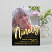 90誕生日の写真カスタム金ゴールド 箔招待状 (立ち正面)