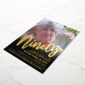 90誕生日の写真カスタム金ゴールド 箔招待状 (回転した状態)