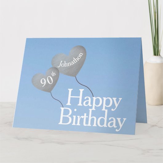 90誕生日の空に銀色の風船が広い カード (正面)