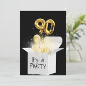 90誕生日の金ゴールドバルーン（白） 招待状 (スタンド正面)