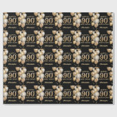 90誕生日の黒と金ゴールドグリッター気球 ラッピングペーパー (フラット)