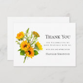 90誕生日ひまわりブーケパーソナライズされた サンキューカード (正面/裏面)