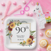 90誕生日ひまわり ペーパープレート (パーティー)