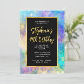 90誕生日アクアグリーン数々のファイアオパール金ゴールドグラム 招待状 (スタンド正面)