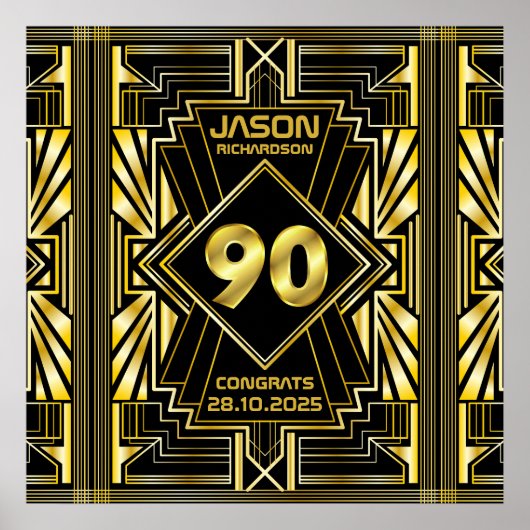 90誕生日アールデコ金ゴールドブラック素晴らしギャツビー ポスター (正面)