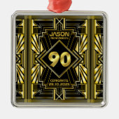 90誕生日アールデコ金ゴールドブラック素晴らしギャツビー メタルオーナメント (正面)