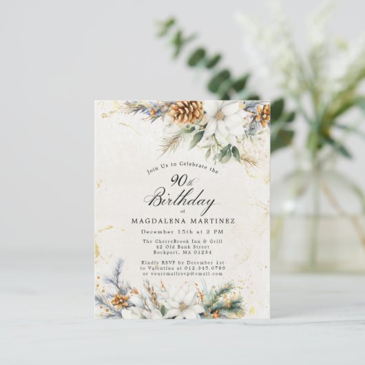 90誕生日ウィンターホワイトフローラ招待状 (スタンド正面)