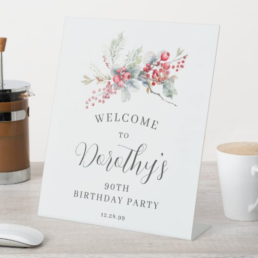 90誕生日ウェルカムウィンターレッドベリー 台座サイン (インサイチュ)
