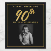 90誕生日エレガントフォトブラック金ゴールドワインラベル ワインラベル (シングルラベル)