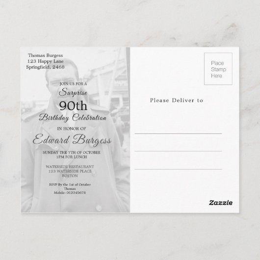90誕生日エレガントフォトモノグラム男性誕生日 ポストカード (裏面)