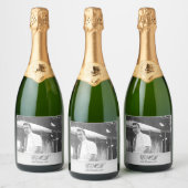 90誕生日エレガントフォトモノグラム白黒 スパークリングワインラベル (ボトル)