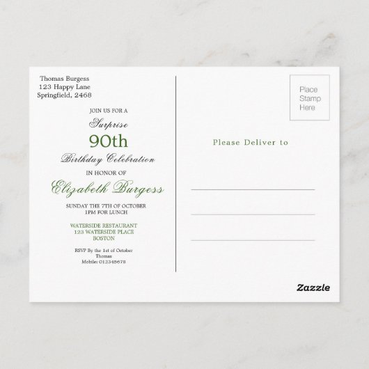 90誕生日エレガントフォトモノグラム誕生日 ポストカード (裏面)