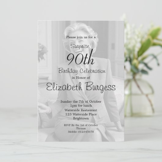 90誕生日エレガントフォトモノグラム誕生日 招待状 (スタンド正面)