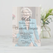 90誕生日エレガントフォトモノグラム誕生日 招待状 (スタンド正面)