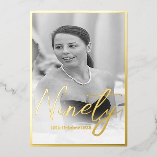 90誕生日エレガントフォト誕生日招待状 箔招待状 (正面)