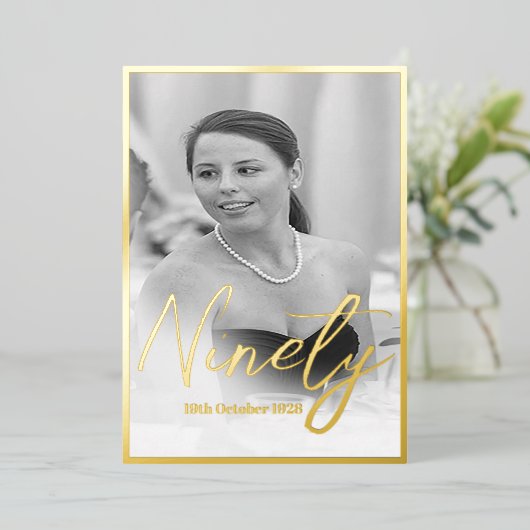 90誕生日エレガントフォト誕生日招待状 箔招待状 (立ち正面)