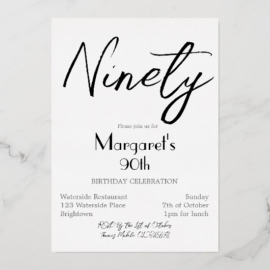 90誕生日エレガントフォト誕生日招待状 箔招待状 (裏面)